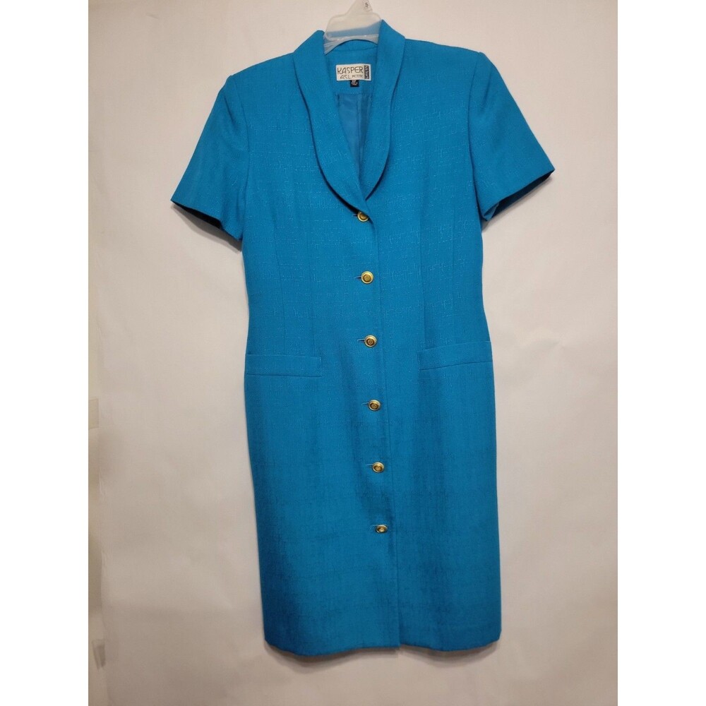 Kasper ASL Dress Women's Short Sleeve Button Front Lined Teal Suit  Size 6p